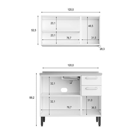 Cocina Integral Gourmet Blanco 120 cm Izquierda con Mesón - Cocinas | Bylmo