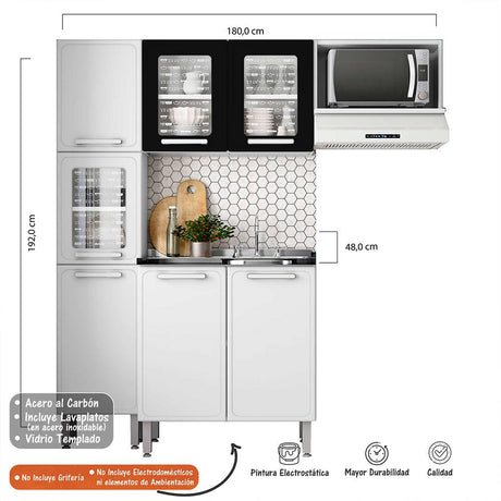 Cocina Integral Gourmet Blanco y Negro 180 cm Derecha con Mesón - Cocinas | Bylmo