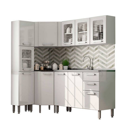 Cocina Integral Gourmet Blanco 188 cm Esquinera con Mesón - Cocinas | Bylmo