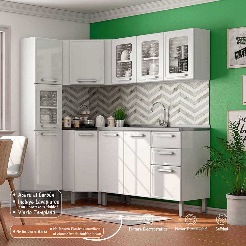 Cocina Integral Gourmet Blanco 188 cm Esquinera con Mesón - Cocinas | Bylmo