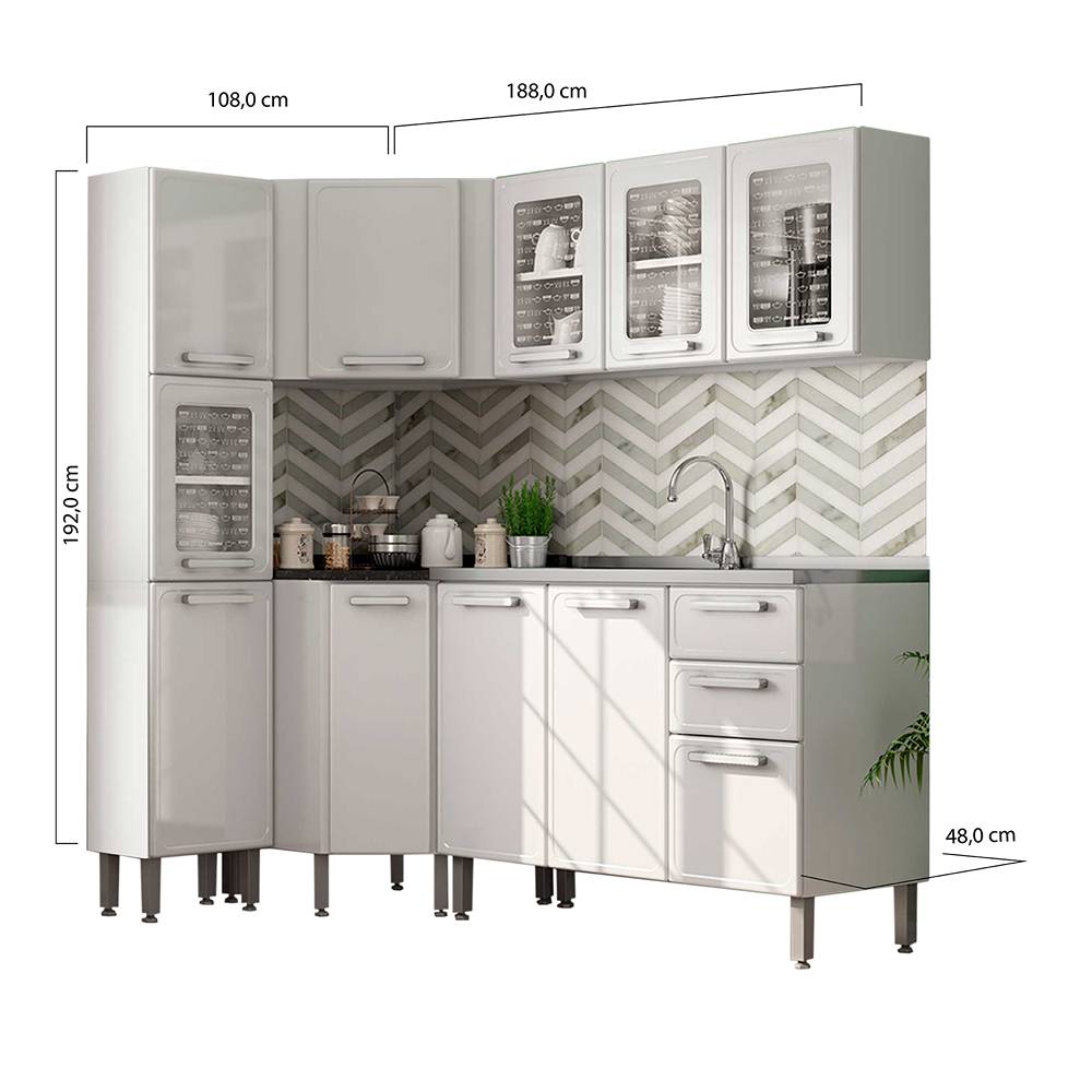 Cocina Integral Gourmet Blanco 188 cm Esquinera con Mesón - Cocinas | Bylmo