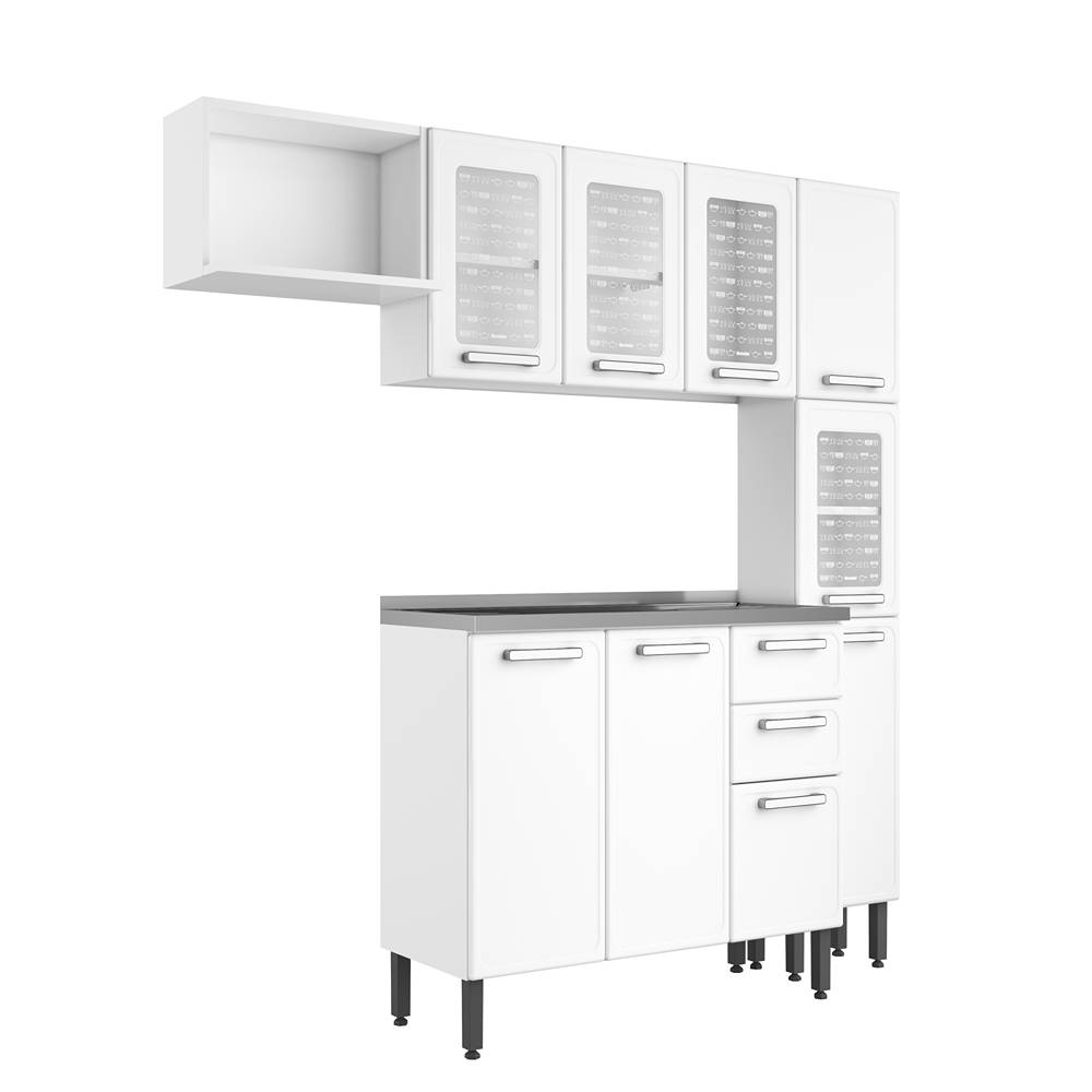 Cocina Integral Gourmet Blanco 220 cm con Mesón - Cocinas | Bylmo