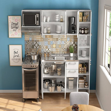 Cocina Integral Gourmet Blanco 220 cm con Mesón - Cocinas | Bylmo