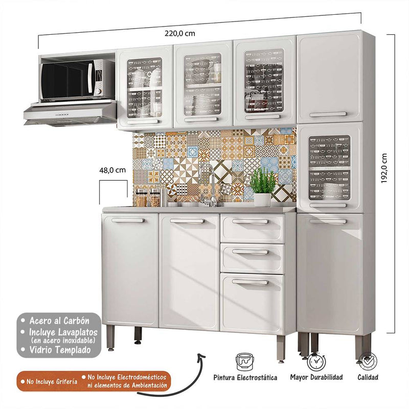 Cocina Integral Gourmet Blanco 220 cm con Mesón