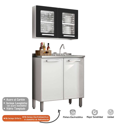 Cocina Integral Gourmet Blanco y Negro 80 cm con Mesón