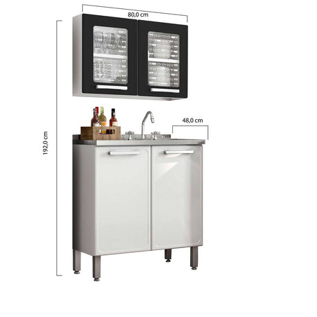 Cocina Integral Gourmet Blanco y Negro 80 cm con Mesón - Cocinas | Bylmo