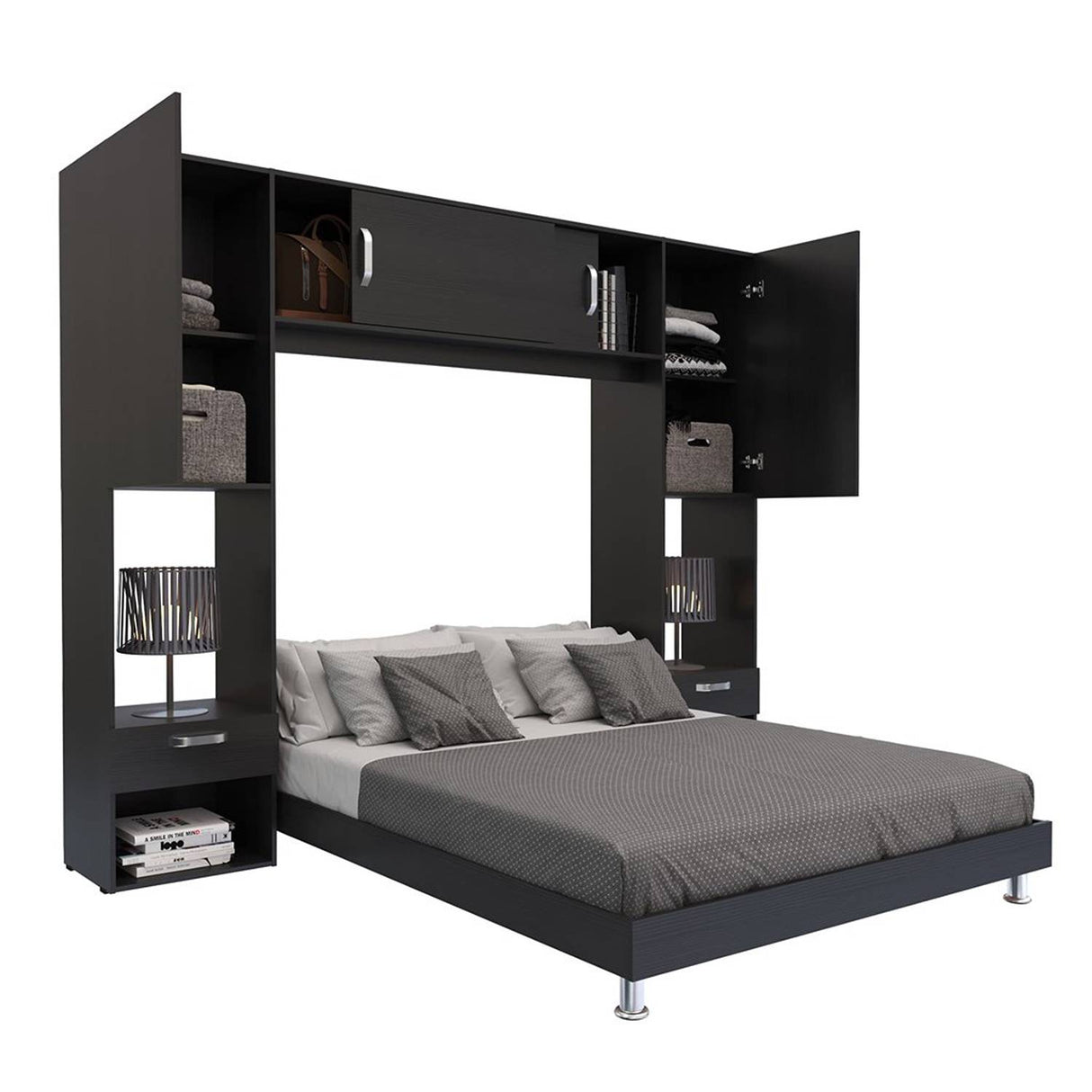 Combo Cama y Mesa de Noche Alcala Wengue 244x200cm para Colchón Doble 140 X 190 Cm - Camas | Bylmo