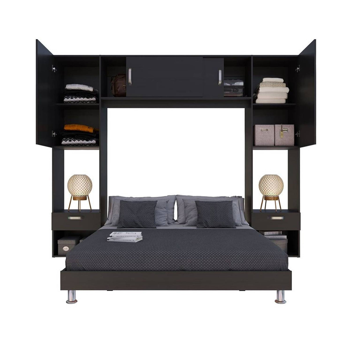 Combo Cama y Mesa de Noche Alcala Wengue 244x200cm para Colchón Doble 140 X 190 Cm - Camas | Bylmo