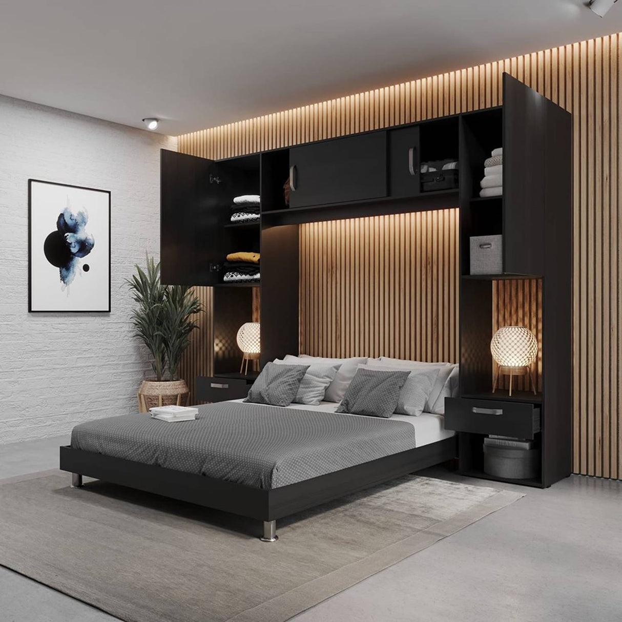 Combo Cama y Mesa de Noche Alcala Wengue 244x200cm para Colchón Doble 140 X 190 Cm - Camas | Bylmo