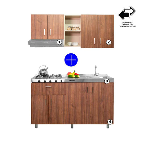 Combo Mueble Superior + Campana +Mueble Inferior + Mesón Dark 150 cm Versátil - Combo | Bylmo