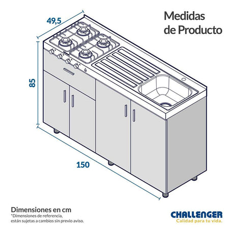 Combo Mueble Superior + Campana +Mueble Inferior + Mesón Dark 150 cm Versátil - Combo | Bylmo