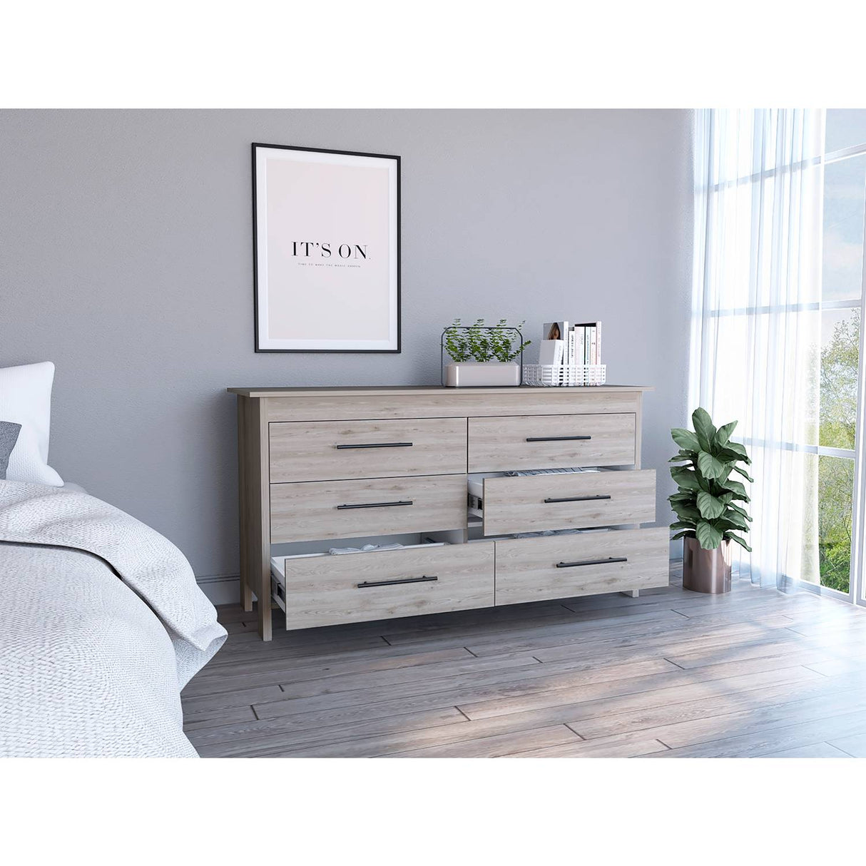 Cómoda HMS Ceniza 149.5x80.6cm De Tres Hileras con Tres Cajones - Cajoneras y Comodas | Bylmo