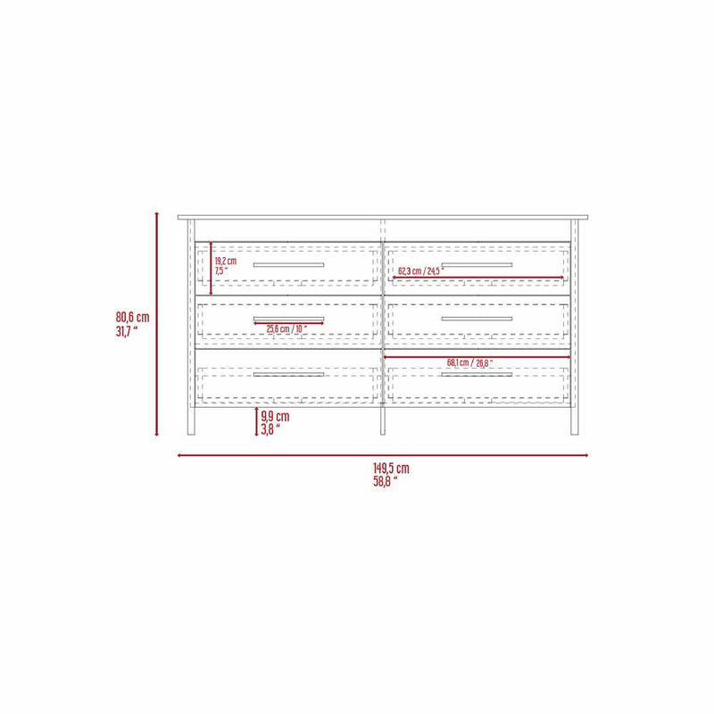 Cómoda Sakai Ceniza 150 cm con Seis Cajones