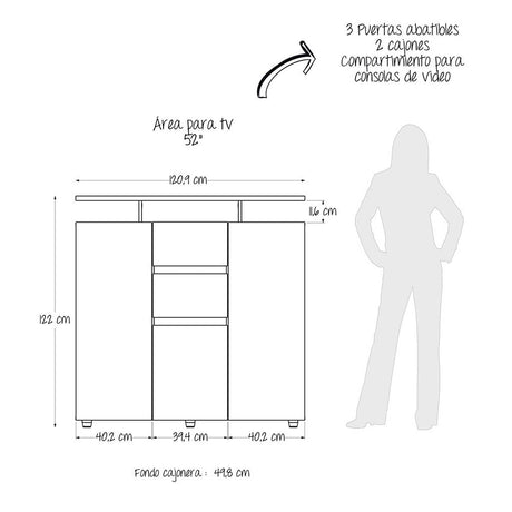 Cómoda Saur Caramelo 120 cm con Tres Puertas y Dos Cajones - Cajoneras | Bylmo