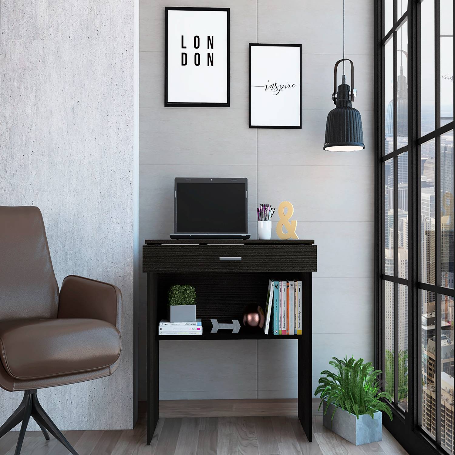 Escritorio 80C Wengue 80x73.6cm Con Un Cajón y con Organizador de Libros - Escritorios | Bylmo