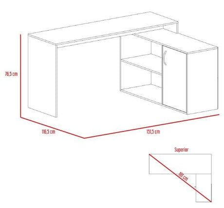 Escritorio en L Bilbao Miel 151.5x116.5cm sin Cajones y con Organizador de Libros - Escritorios y Archivadores | Bylmo