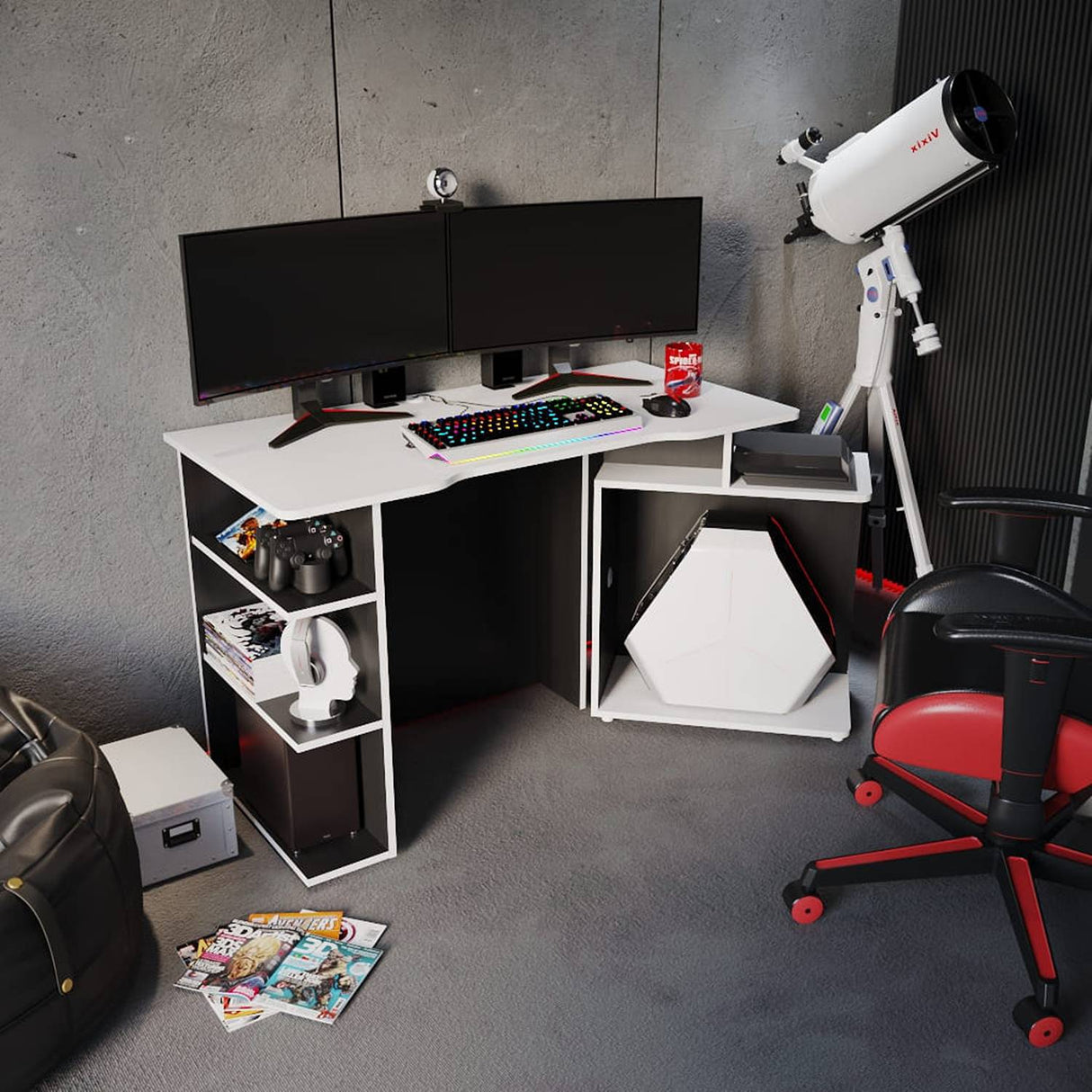 Escritorio Gamer Trinity Wengue y Blanco 120 cm Transformable - Escritorios y Archivadores | Bylmo