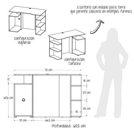 Escritorio Gamer Trinity Wengue y Blanco 120 cm Transformable - Escritorios y Archivadores | Bylmo