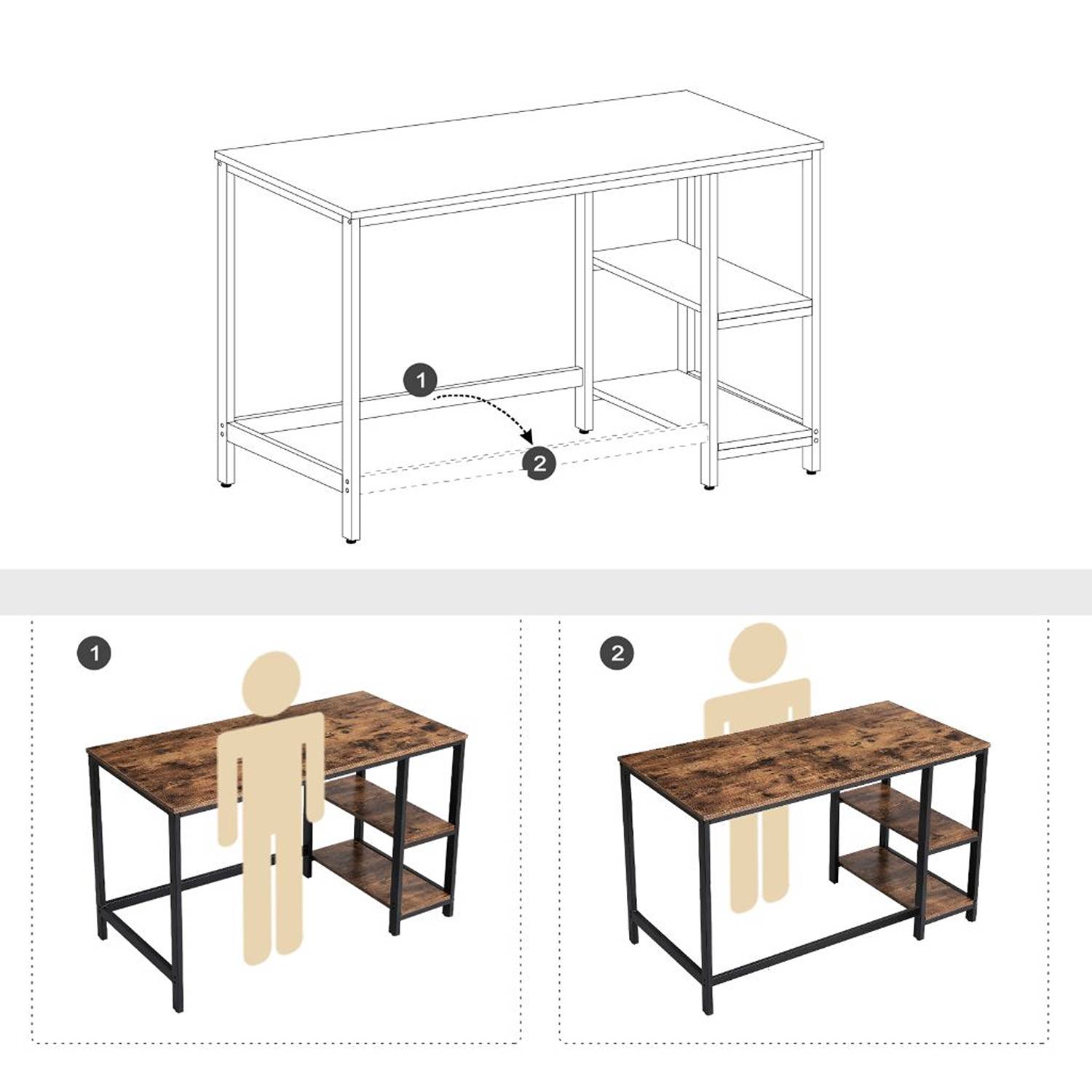 Escritorio Cafe y Rustico 120x60cm sin Cajones y con Organizador de Libros - Escritorios | Bylmo