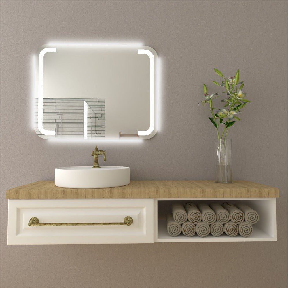 Espejo de Baño Led Touch Brown Plateado 90x70cm Rectangular con Sandblasting - Espejos de Baño | Bylmo