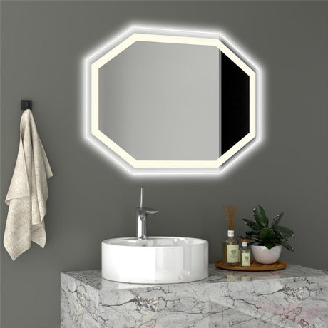 Espejo de Baño Led Mizu Plateado 80x60cm Hexagono con Sandblasting - Espejos de Baño | Bylmo