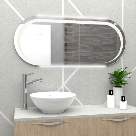 Espejo de Baño Led Veron Plateado 120x50cm Ovalado con Sandblasting - Espejos de Baño | Bylmo