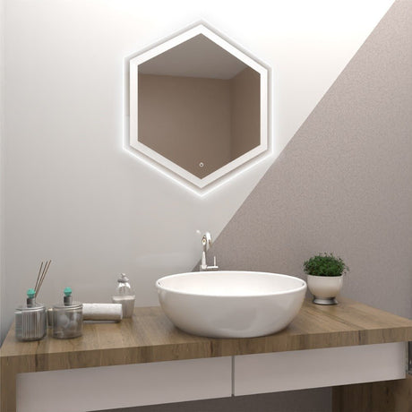 Espejo de Baño Led Touch Wolf Plateado 70x70cm Hexagono con Sandblasting - Espejos de Baño | Bylmo