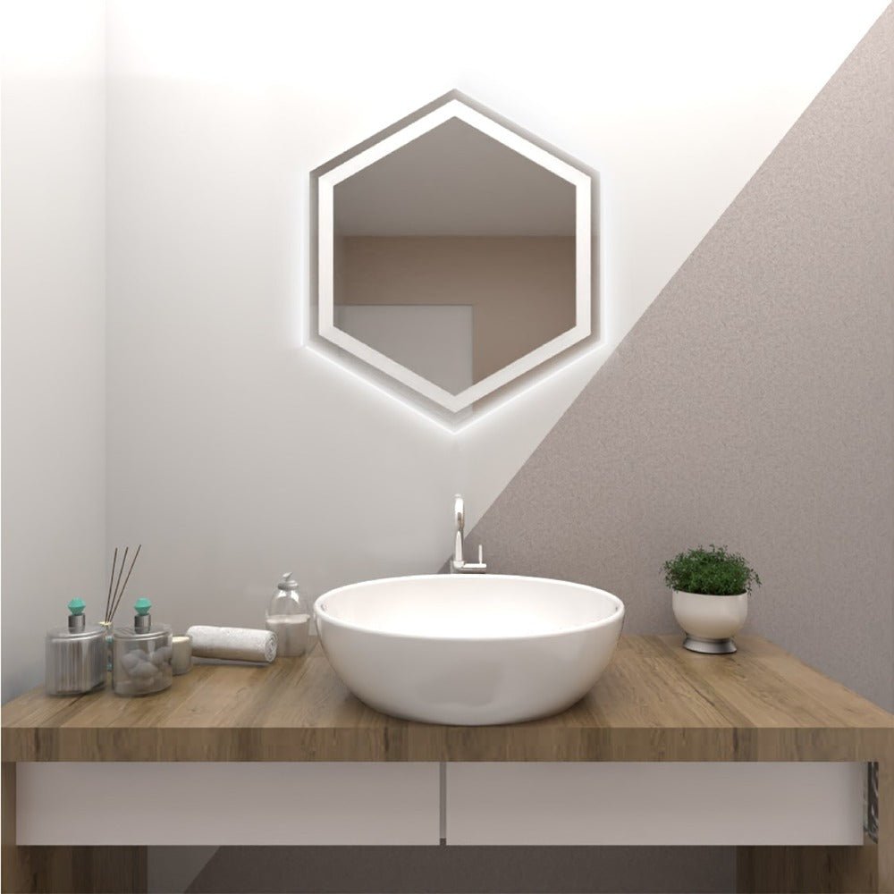 Espejo de Baño Led Wolf Plateado 70x70cm Hexagono con Sandblasting - Espejos de Baño | Bylmo