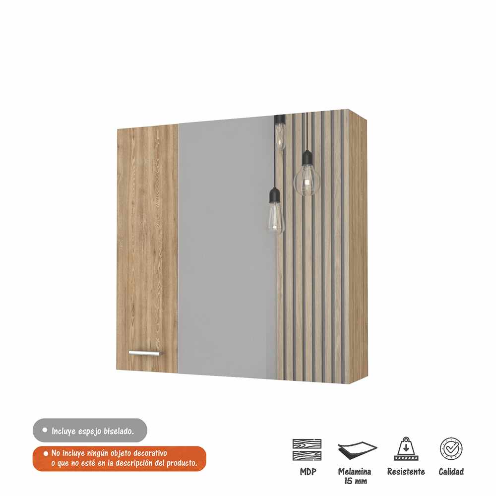 Gabinete de Baño Emaniel Miel 60x60cm Cuadrado con Espejo y con Dos Entrepaños - Gabinetes de Baño | Bylmo