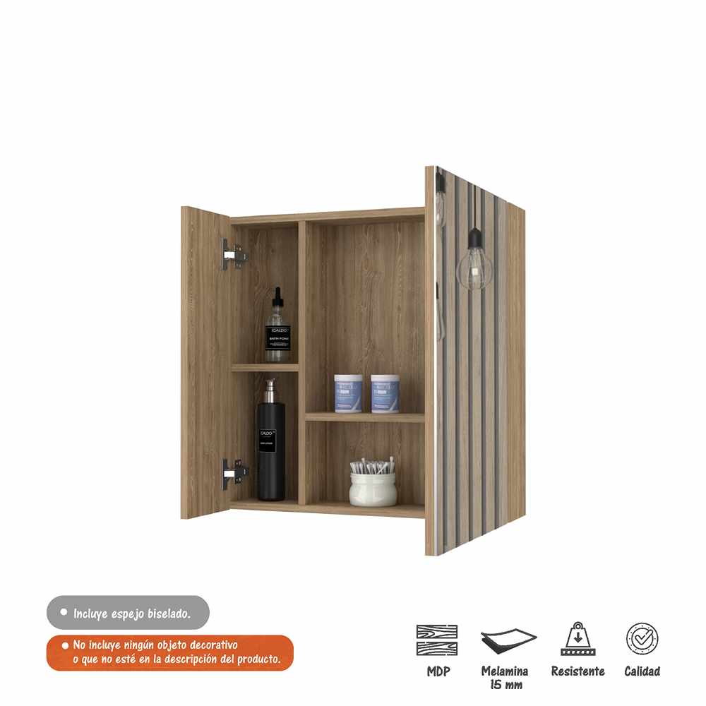 Gabinete de Baño Emaniel Miel 60x60cm Cuadrado con Espejo y con Dos Entrepaños - Gabinetes de Baño | Bylmo
