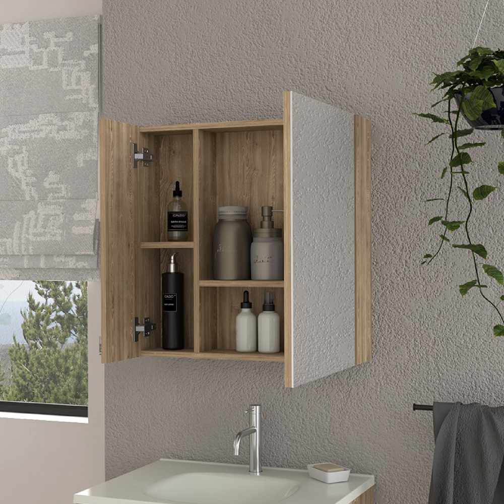 Gabinete de Baño Emaniel Miel 60x60cm Cuadrado con Espejo y con Dos Entrepaños - Gabinetes de Baño | Bylmo