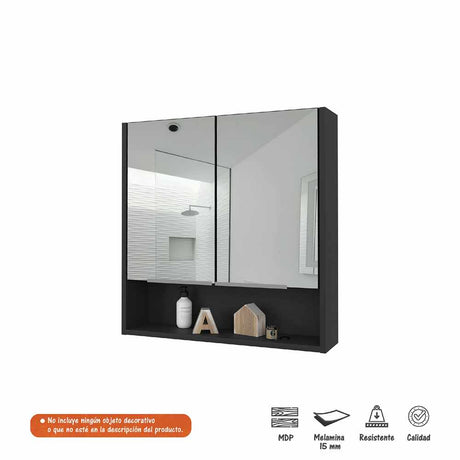 Gabinete de Baño Laguna Wengue 60x63cm Cuadrado con Espejo y con Cuatro Entrepaños - Gabinetes de Baño | Bylmo