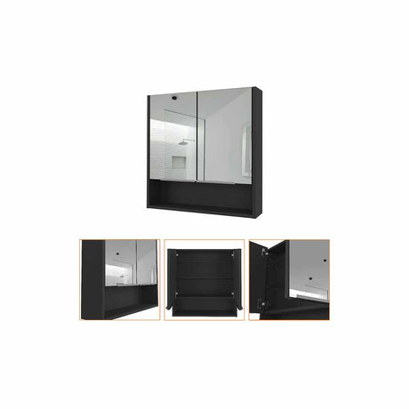 Gabinete de Baño Laguna Wengue 60x63cm Cuadrado con Espejo y con Cuatro Entrepaños - Gabinetes de Baño | Bylmo