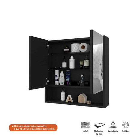 Gabinete de Baño Laguna Wengue 60x63cm Cuadrado con Espejo y con Cuatro Entrepaños - Gabinetes de Baño | Bylmo