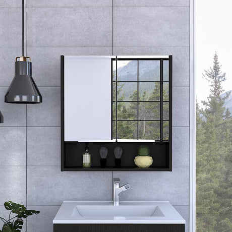 Gabinete de Baño Laguna Wengue 60x63cm Cuadrado con Espejo y con Cuatro Entrepaños - Gabinetes de Baño | Bylmo