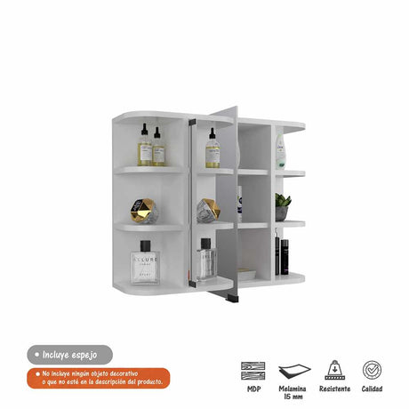 Gabinete de Baño Naviera Blanco 60x50cm Cuadrado con Espejo y con Cuatro Entrepaños - Gabinetes de Baño | Bylmo