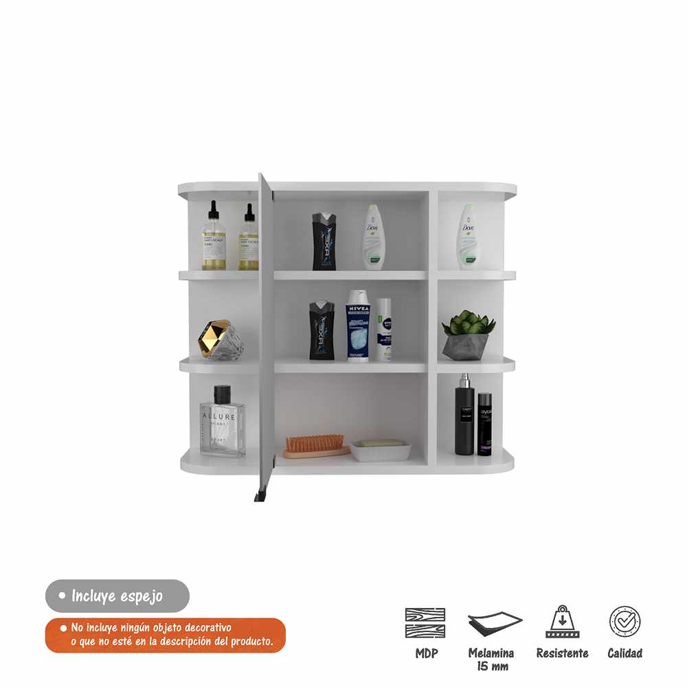 Gabinete de Baño Naviera Blanco 60x50cm Cuadrado con Espejo y con Cuatro Entrepaños - Gabinetes de Baño | Bylmo