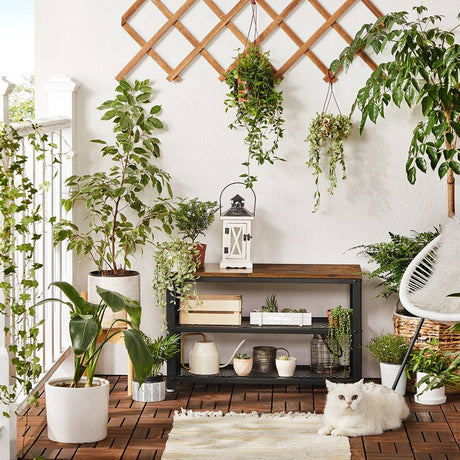 Mueble Auxiliar Kazan Café Rústico y Negro 73 cm con Entrepaños - Zapateros | Bylmo