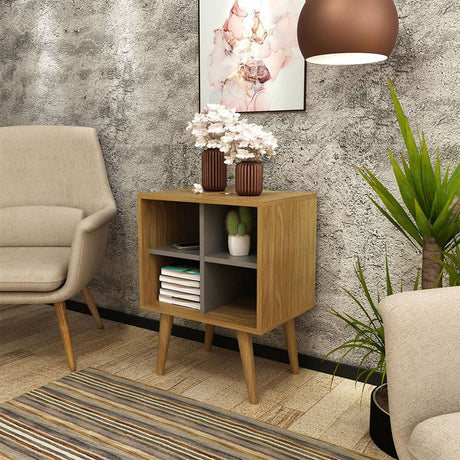 Mueble Auxiliar Colombia Cafe y Gris 45 cm con Entrepaños - Mesas | Bylmo