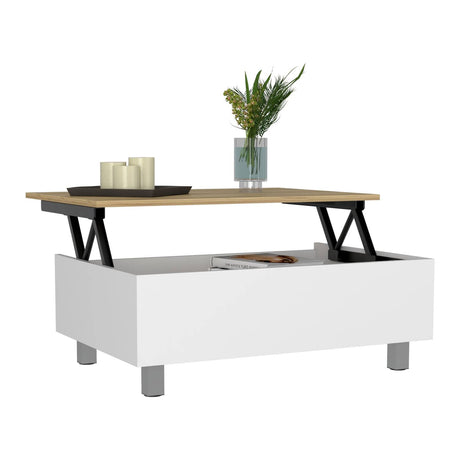 Mesa de Centro Gambia Blanco 80x29.75cm Rectangular con Patas y con Compartimientos - Mesas de Centro | Bylmo