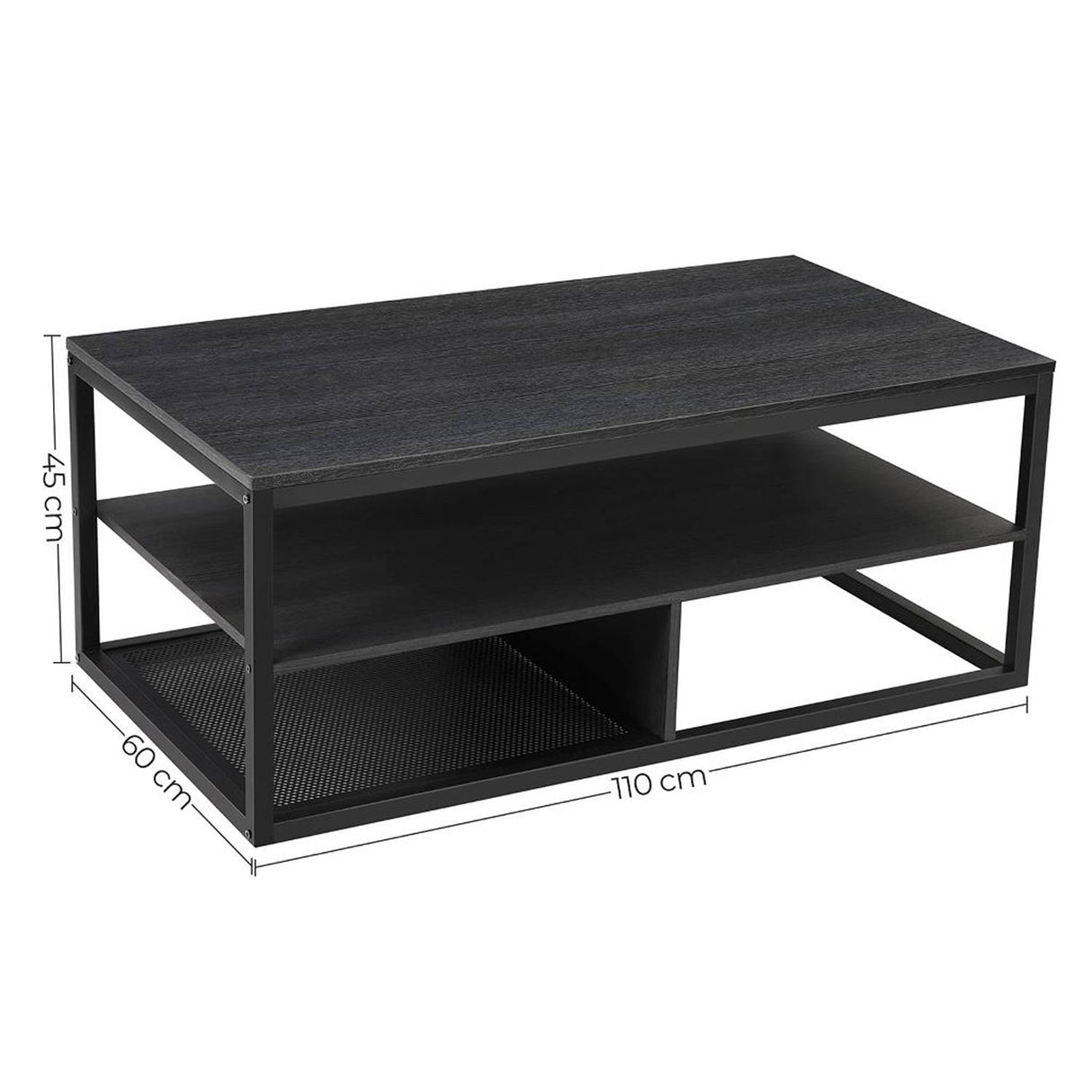 Mesa de Centro Negro 100x45cm Rectangular y con Compartimientos - Mesas de Centro | Bylmo