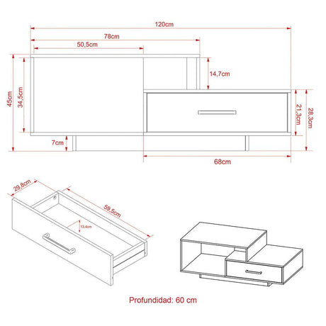 Mesa de Centro Mallorca Almendra 120x45cm Rectangular y con Compartimientos - Mesas | Bylmo