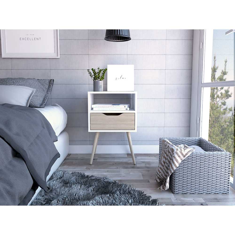 Mesa de Noche Otom Blanco 40 cm con un Cajón - Mesas de Noche | Bylmo
