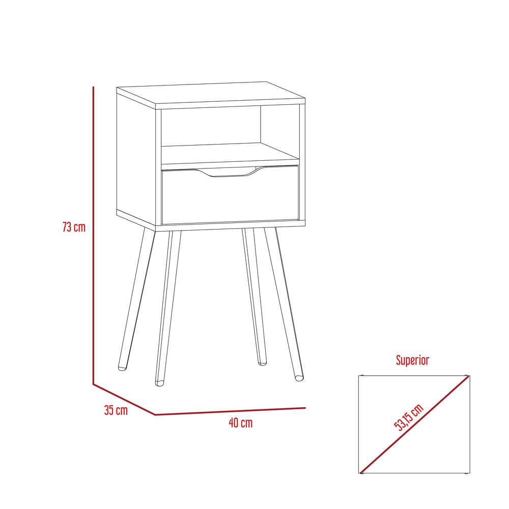 Mesa de Noche Otom Blanco 40 cm con un Cajón - Mesas de Noche | Bylmo