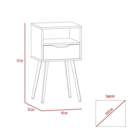 Mesa de Noche Otom Blanco 40 cm con un Cajón - Mesas de Noche | Bylmo