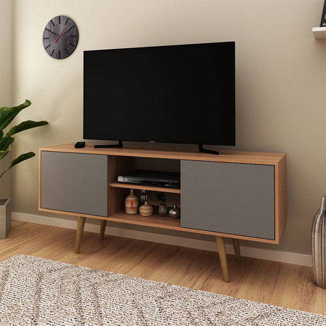 Rack Ecuador Almendra y Gris 136 cm con Dos Puertas - Muebles para TV | Bylmo