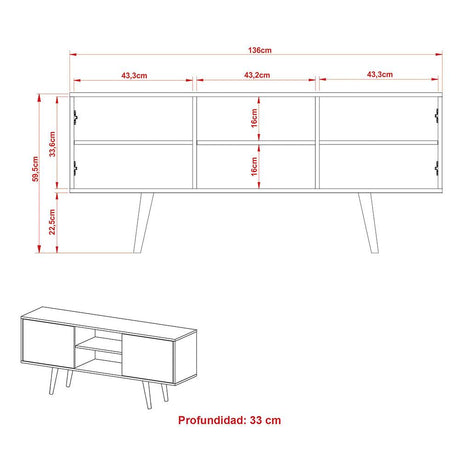 Rack Ecuador Almendra y Gris 136 cm con Dos Puertas - Muebles para TV | Bylmo