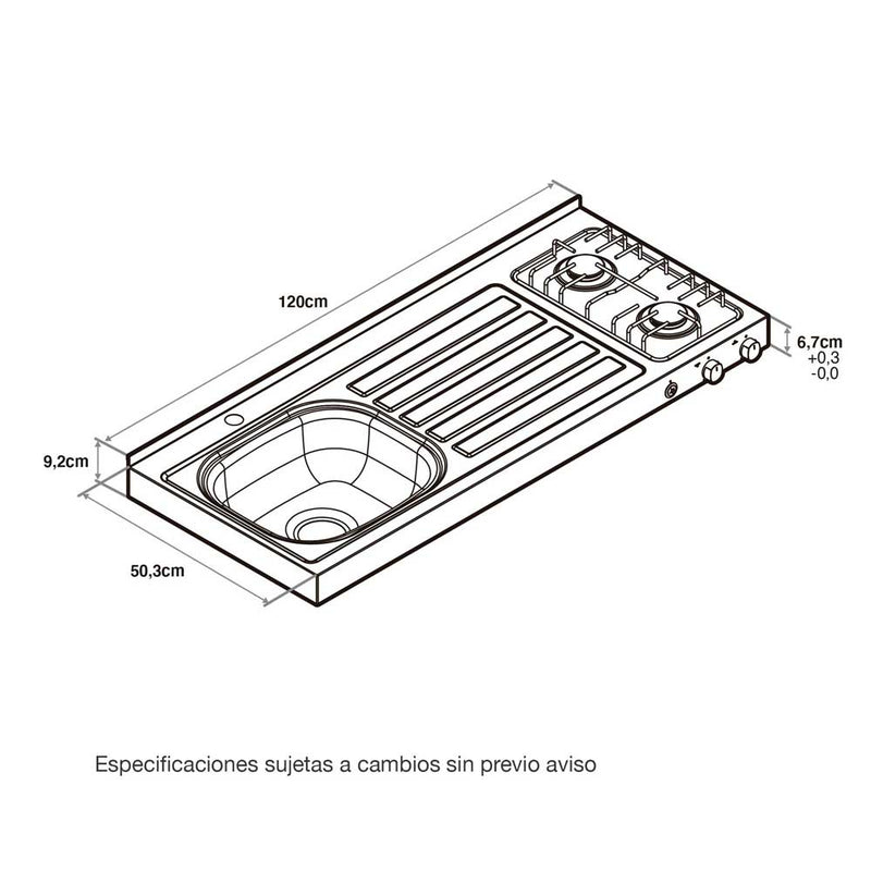 Mesón Izquierda Noris Acero 120 cm