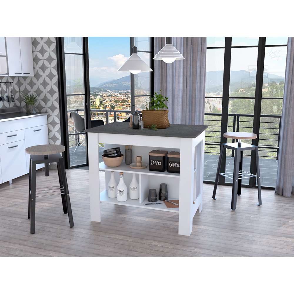 Mueble Auxiliar de Cocina Cala Blanco 100x100cm con Dos Entrepaños y Tres Compartimientos - Barras y Muebles Auxiliares | Bylmo