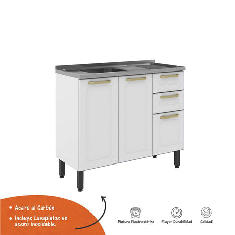 Cocina Integral Multipla Blanco 105 cm Izquierda con Mesón - Cocinas | Bylmo